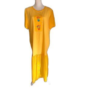 Johnny Was Yellow Embroidered Boho Kaftan T-Shirt Dress Women’s L